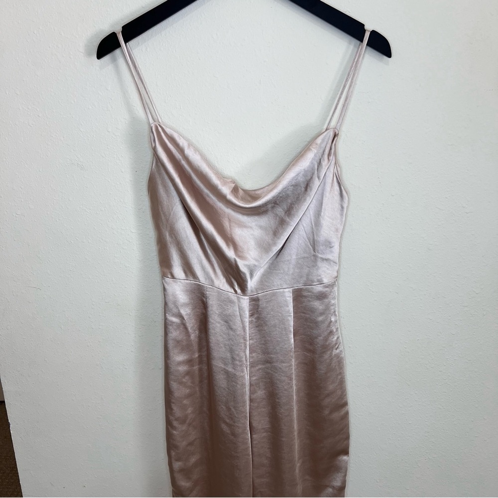 LUSH Champagne Satin Cowl Neck Culotte Jumpsuit - Picture 3 of 7